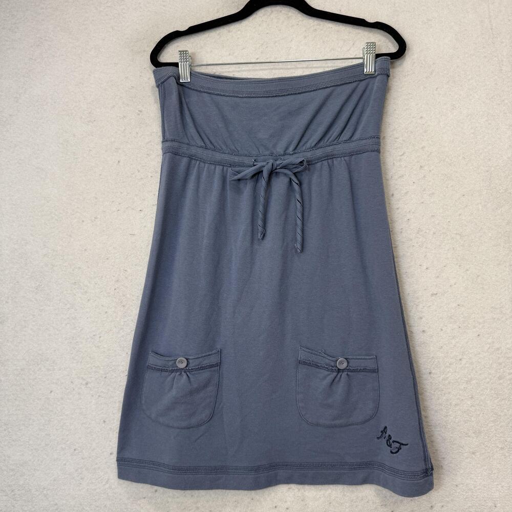 Y2K Abercrombie & Fitch Dress Women Medium Blue Strapless Pocket Jersey Sundress